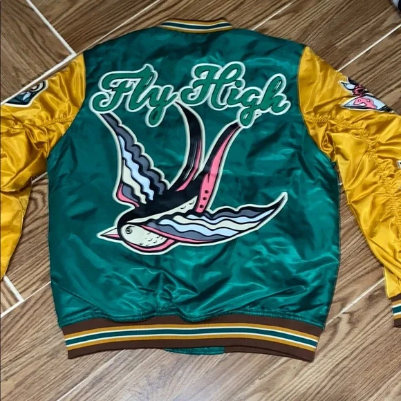 Green and Yellow Embroidered Bomber Jacket - Picture 2 of 3